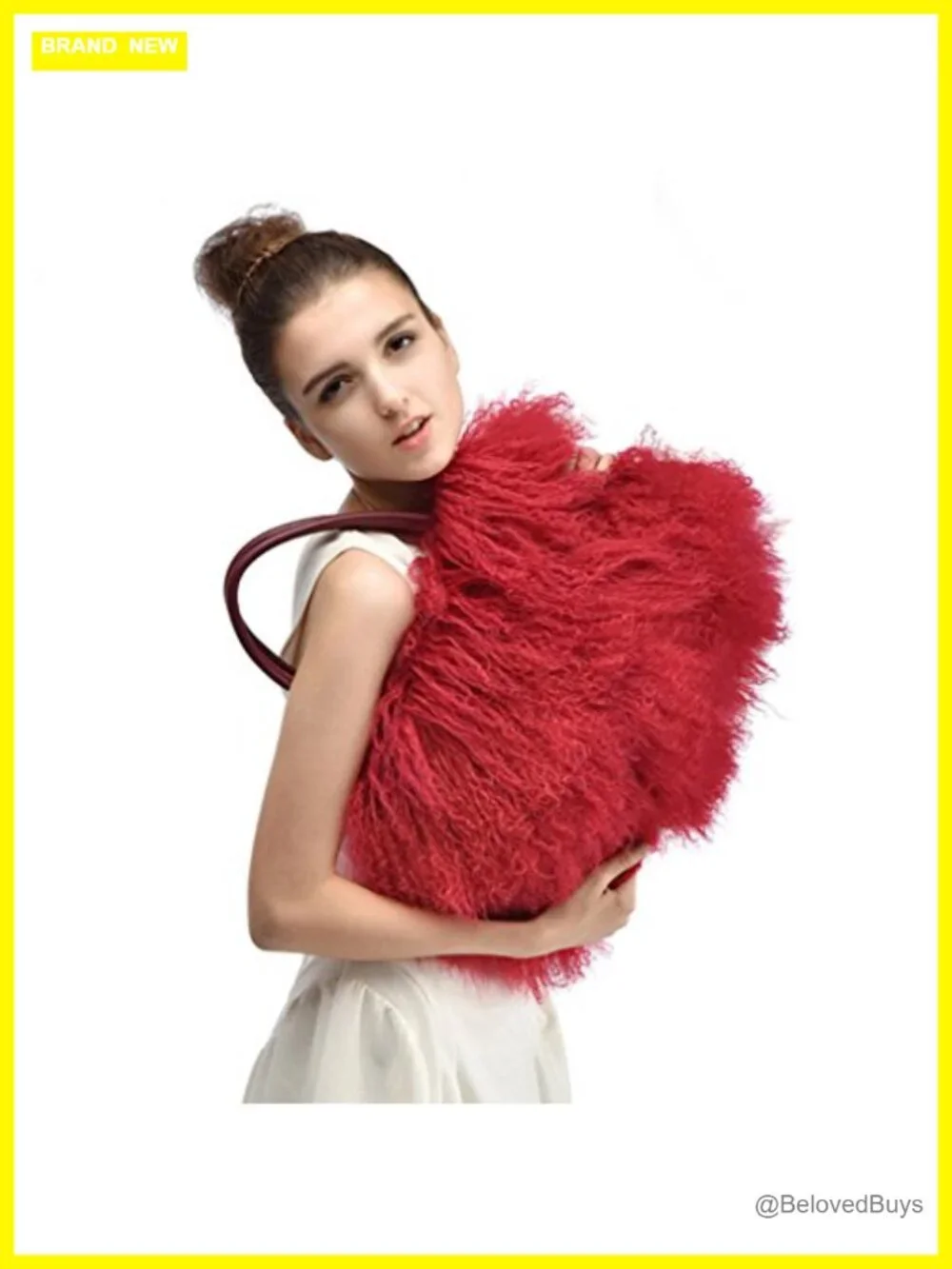 Luxury Real Lamb Fur Handbag with Genuine Leather Handles
